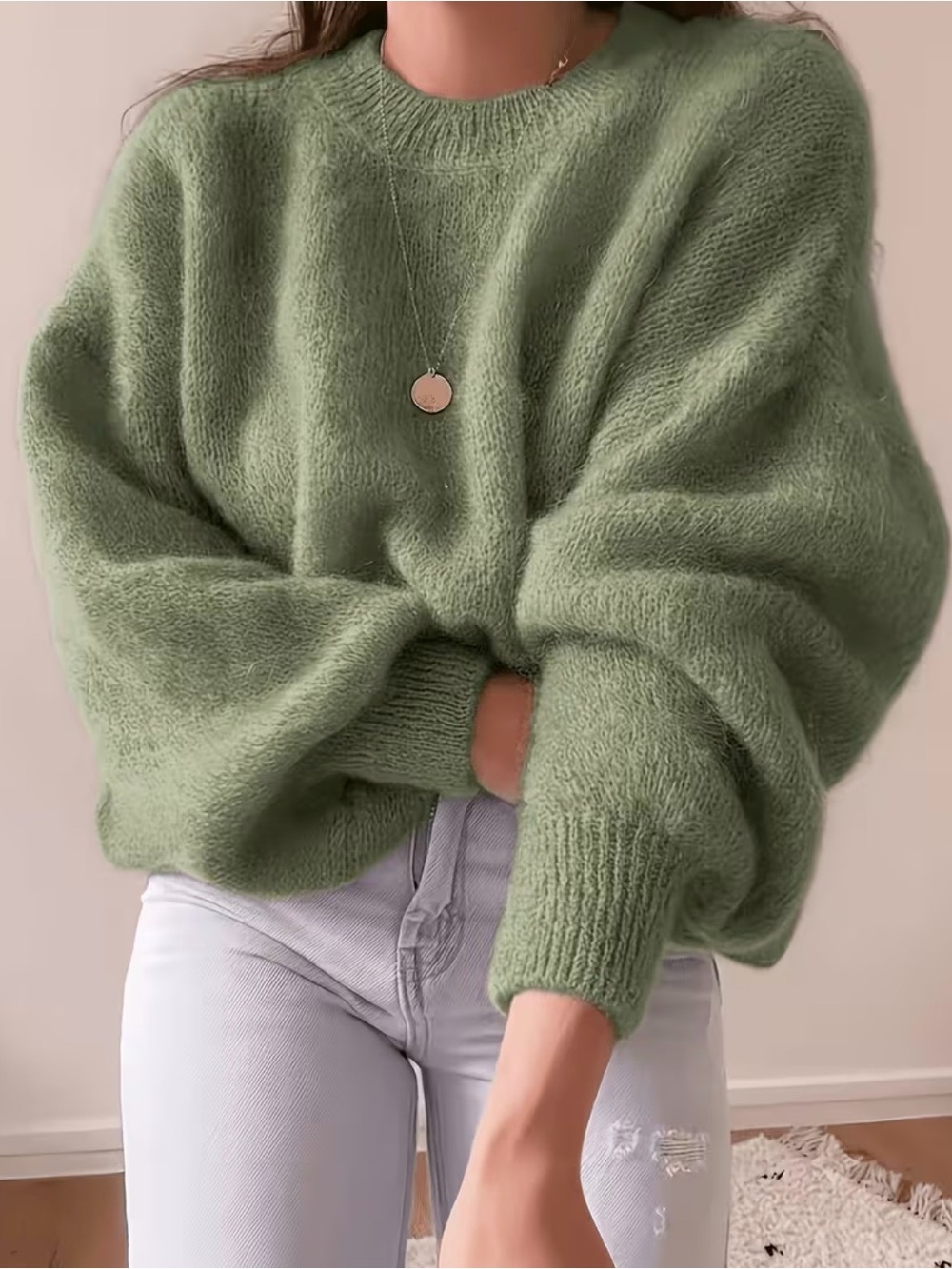 Cosy chic sage green knit sweater